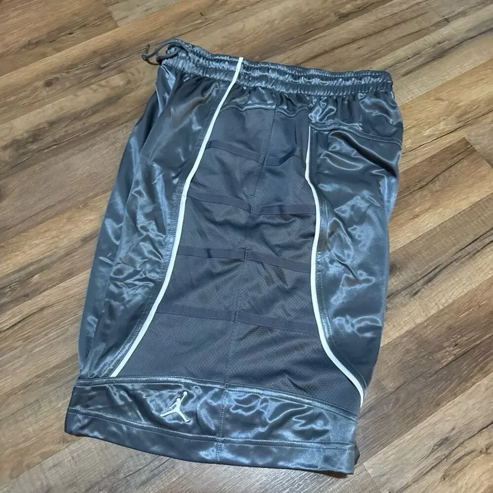 2010 Jordan Dri-Fit Grey White Silky Dazzle Shiny Basketball 395417-065 Shorts